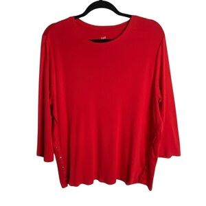 J Jill Size Large Perfect Pima Side Button Tee Red Long Sleeve Cotton Casual